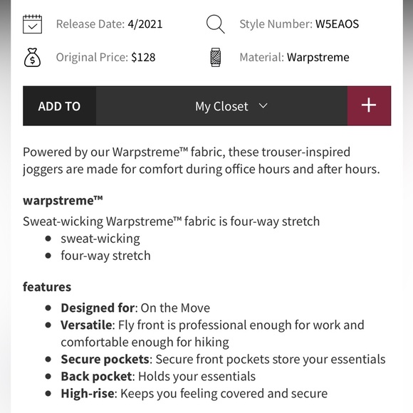 NWT! - LULULEMON Warpstreme High-Rise 7/8 Jogger Pants - Picture 9 of 9